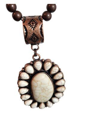 Statement Necklace Multi-Strand Ashlyn Rose Beaded Pendant neutral flower